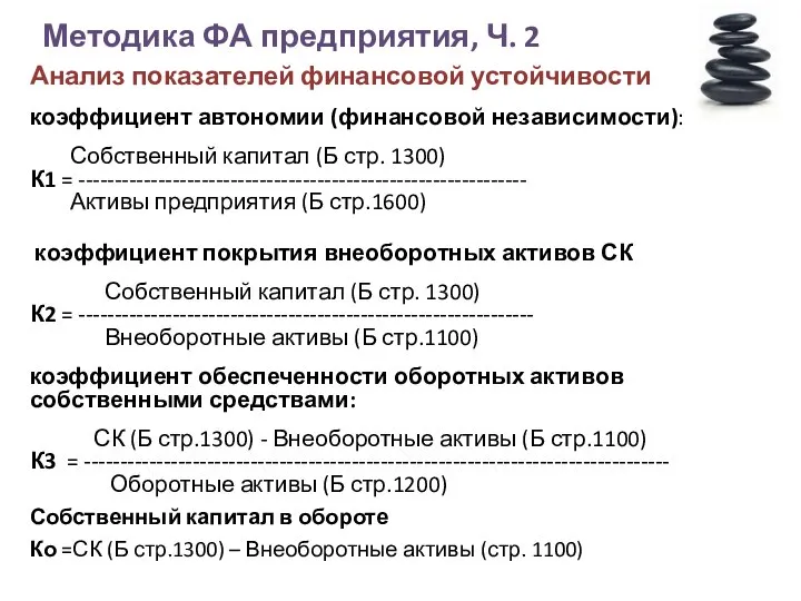 Методика ФА предприятия, Ч. 2 Анализ показателей финансовой устойчивости коэффициент автономии