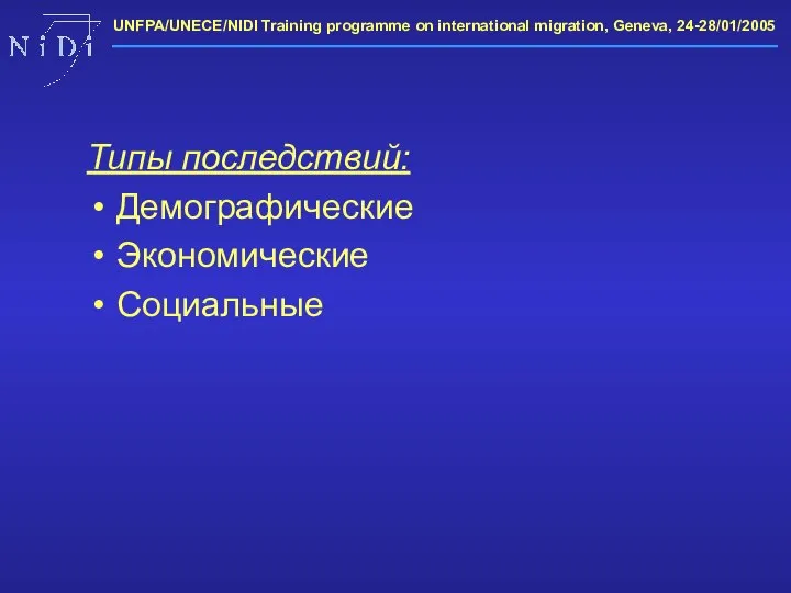 Типы последствий: Демографические Экономические Социальные