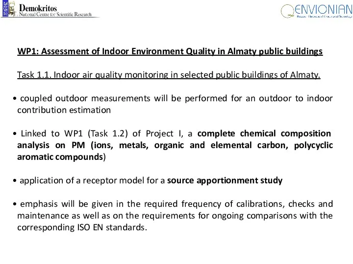 WP1: Assessment of Indoor Environment Quality in Almaty public buildings Task