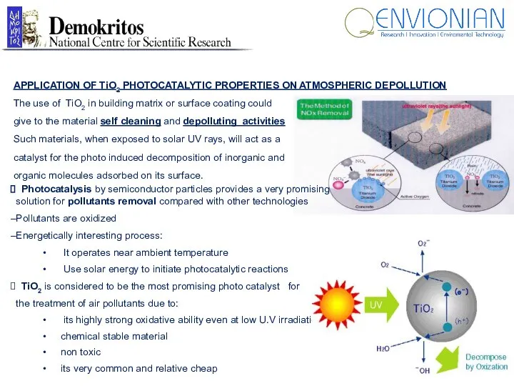 APPLICATION OF TiO2 PHOTOCATALYTIC PROPERTIES ON ATMOSPHERIC DEPOLLUTION The use of