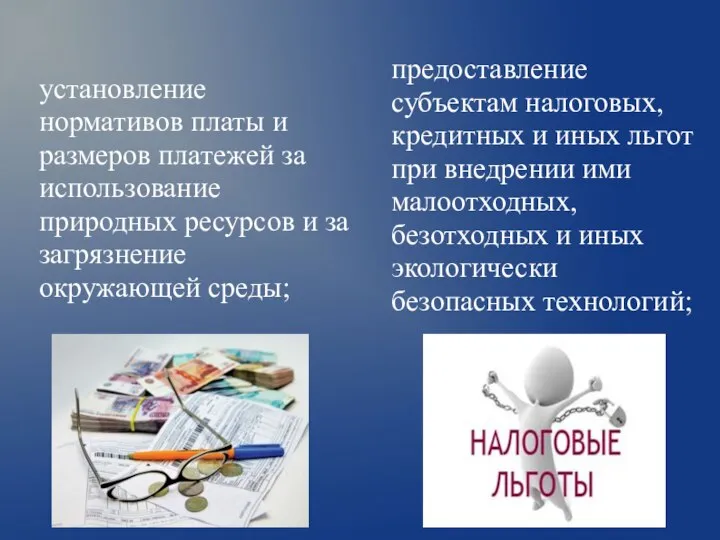 установление нормативов платы и размеров платежей за использование природных ресурсов и