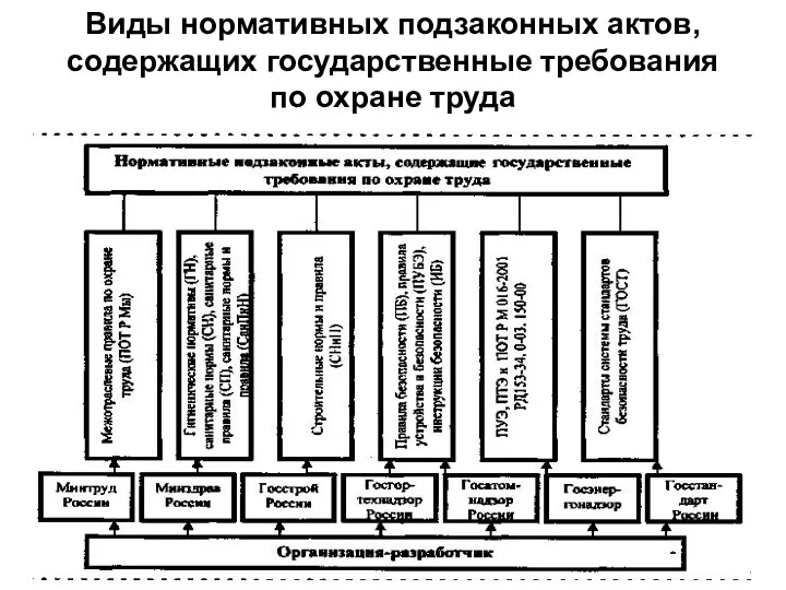 Виды нормативных подзаконных актов, содержащих государственные требования по охране труда