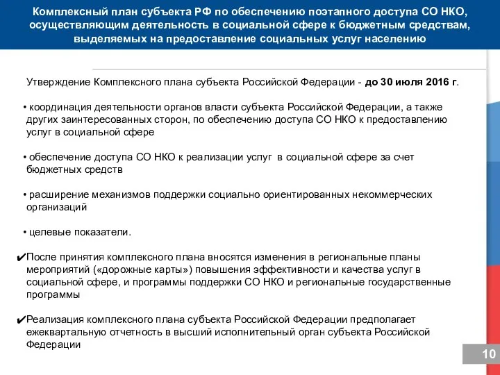 Комплексный план субъекта РФ по обеспечению поэтапного доступа СО НКО, осуществляющим