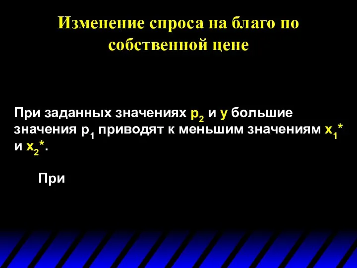 Изменение спроса на благо по собственной цене При заданных значениях p2