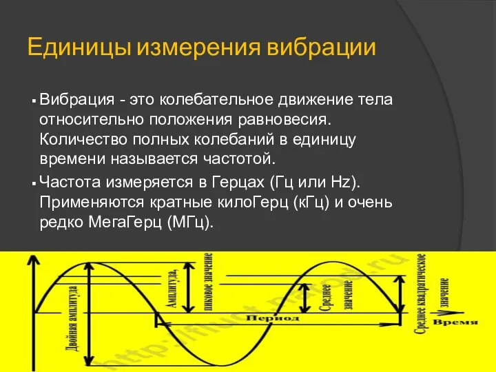 Единицы измерения вибрации Вибрация - это колебательное движение тела относительно положения