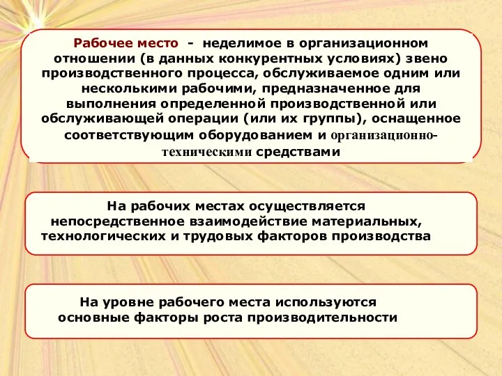 Рабочее место - неделимое в организационном отношении (в данных конкурентных условиях)