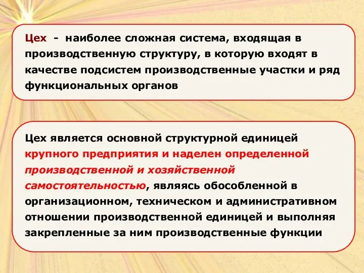 Цех - наиболее сложная система, входящая в производственную структуру, в которую