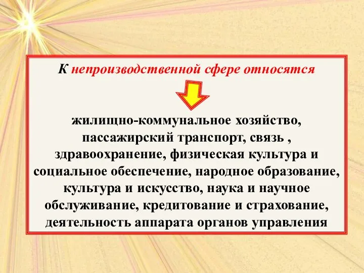 К непроизводственной сфере относятся жилищно-коммунальное хозяйство, пассажирский транспорт, связь , здравоохранение,