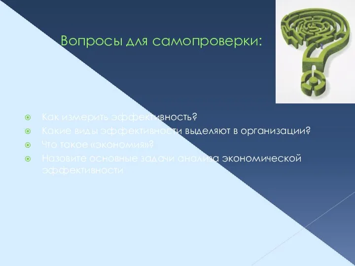 Вопросы для самопроверки: Как измерить эффективность? Какие виды эффективности выделяют в