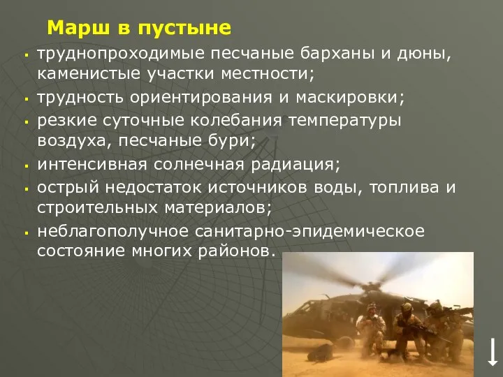 Марш в пустыне труднопроходимые песчаные барханы и дюны, каменистые участки местности;