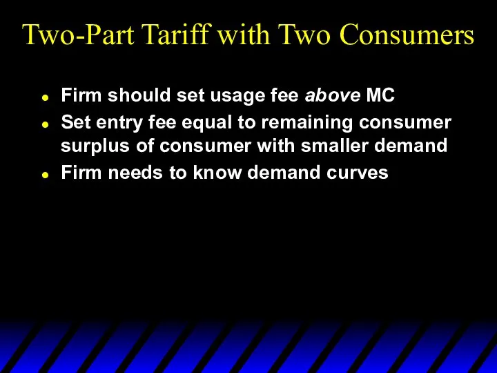 Two-Part Tariff with Two Consumers Firm should set usage fee above