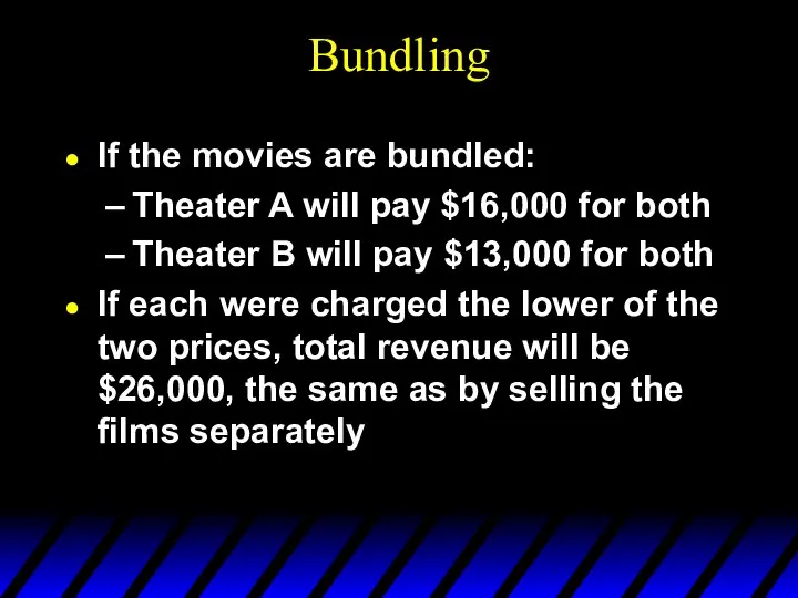 Bundling If the movies are bundled: Theater A will pay $16,000