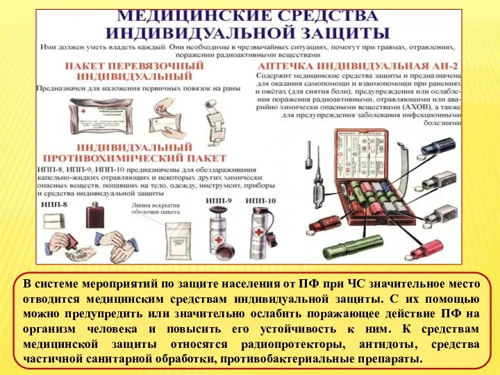 В системе мероприятий по защите населения от ПФ при ЧС значительное