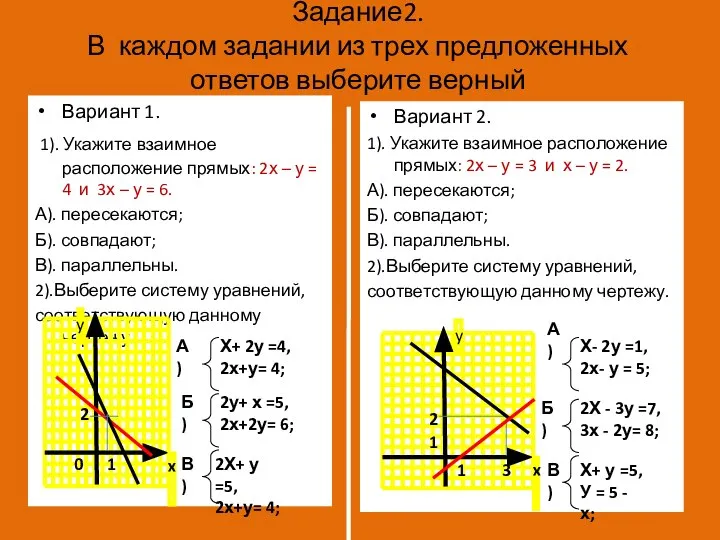 Задание2. В каждом задании из трех предложенных ответов выберите верный Вариант