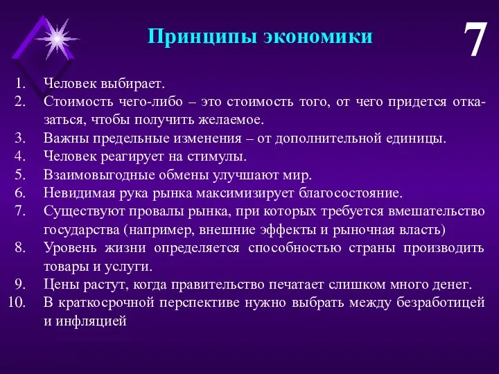 Принципы экономики Человек выбирает. Стоимость чего-либо – это стоимость того, от