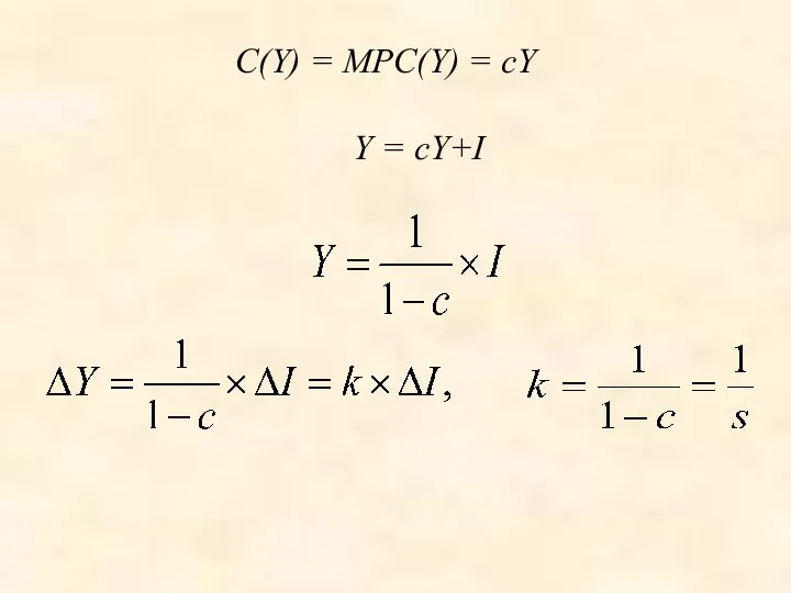 C(Y) = MPC(Y) = cY Y = cY+I