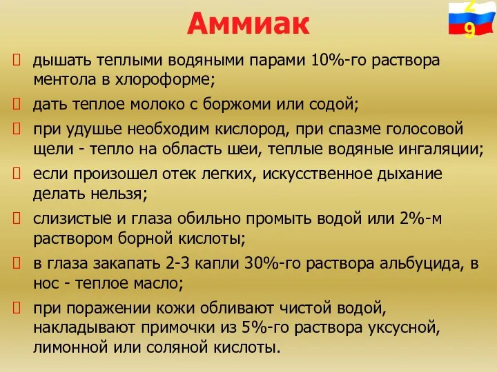 Аммиак дышать теплыми водяными парами 10%-го раствора ментола в хлороформе; дать