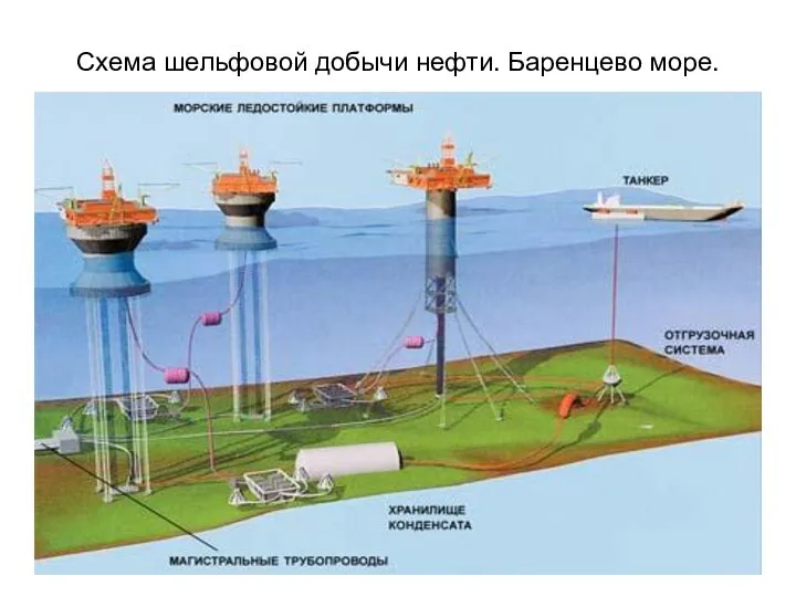 Схема шельфовой добычи нефти. Баренцево море.