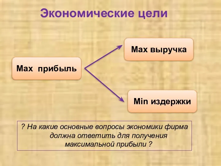 Экономические цели ? На какие основные вопросы экономики фирма должна ответить