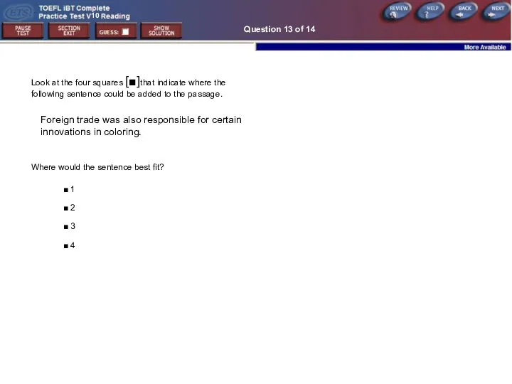 Question 13 of 14 Look at the four squares [■]that indicate