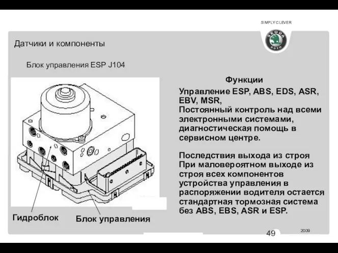 АВ 344 Датчики и компоненты Блок управления ESP J104 Управление ESP,