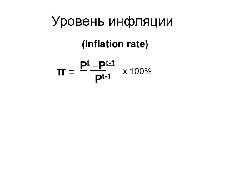 Уровень инфляции (Inflation rate) Pt –Pt-1 Pt-1 π = x 100%