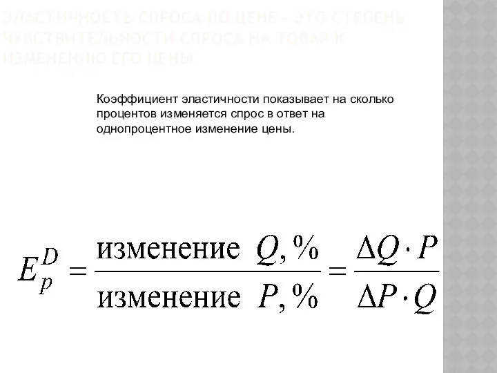 ЭЛАСТИЧНОСТЬ СПРОСА ПО ЦЕНЕ – ЭТО СТЕПЕНЬ ЧУВСТВИТЕЛЬНОСТИ СПРОСА НА ТОВАР