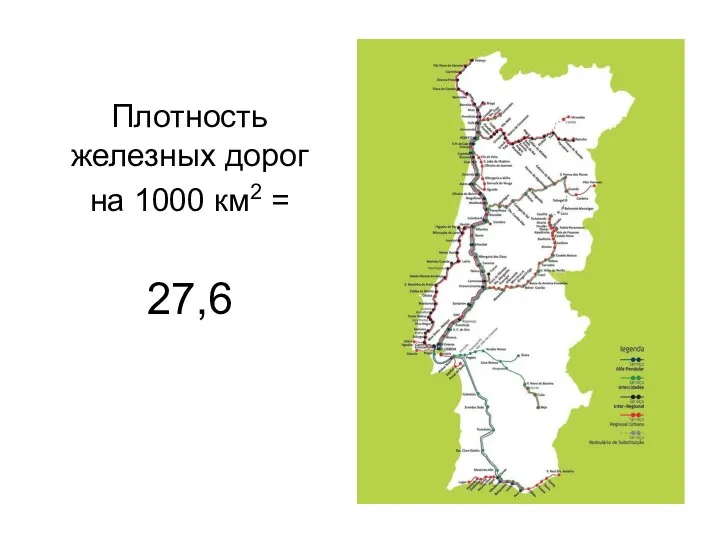 Плотность железных дорог на 1000 км2 = 27,6