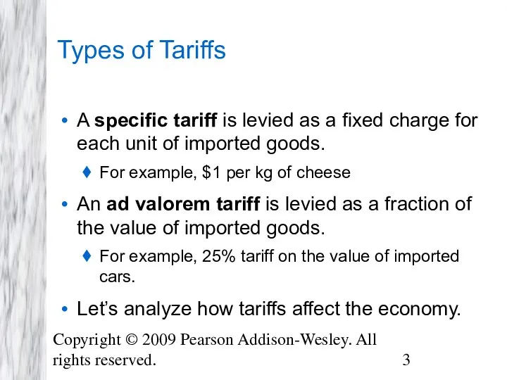Copyright © 2009 Pearson Addison-Wesley. All rights reserved. Types of Tariffs