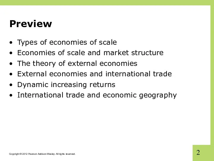 Preview Types of economies of scale Economies of scale and market