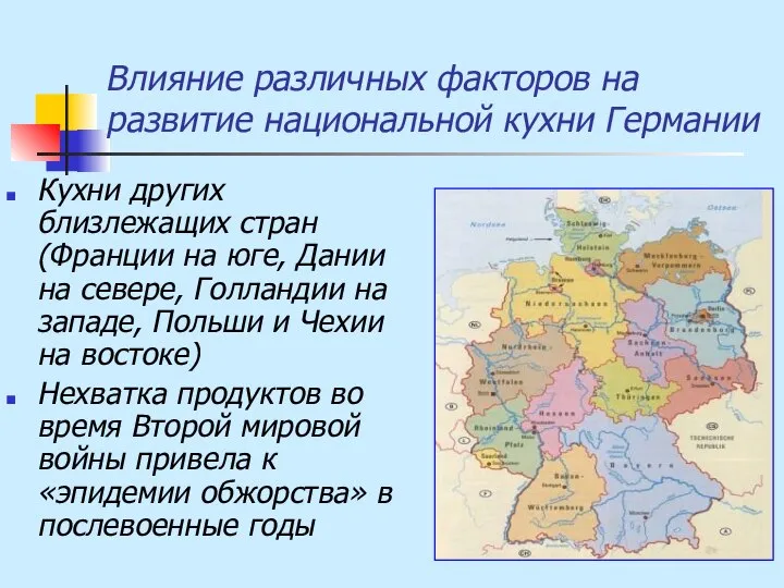 Влияние различных факторов на развитие национальной кухни Германии Кухни других близлежащих