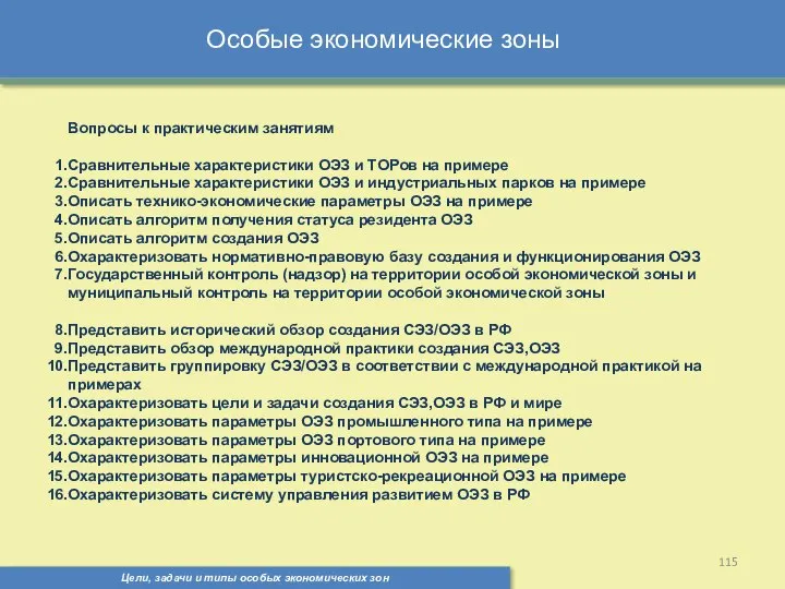 Цели, задачи и типы особых экономических зон Особые экономические зоны Вопросы