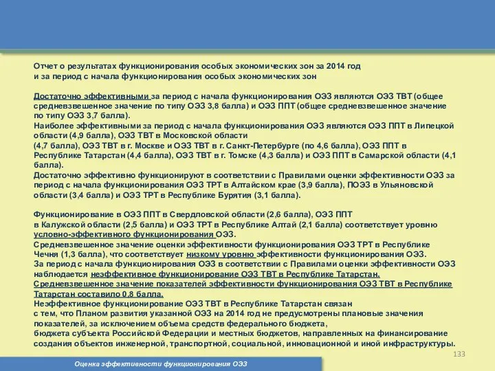 Оценка эффективности функционирования ОЭЗ Отчет о результатах функционирования особых экономических зон