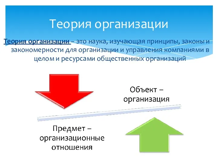 Теория организации – это наука, изучающая принципы, законы и закономерности для