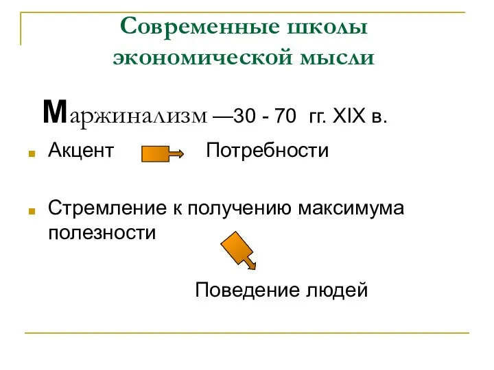 Современные школы экономической мысли Маржинализм —30 - 70 гг. XIX в.