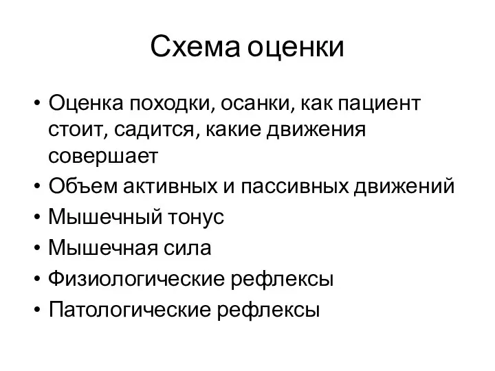 Схема оценки Оценка походки, осанки, как пациент стоит, садится, какие движения