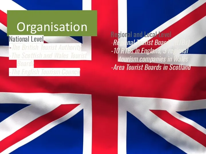 Organisation National Level -The British Tourist Authority -The Scottish and Wales