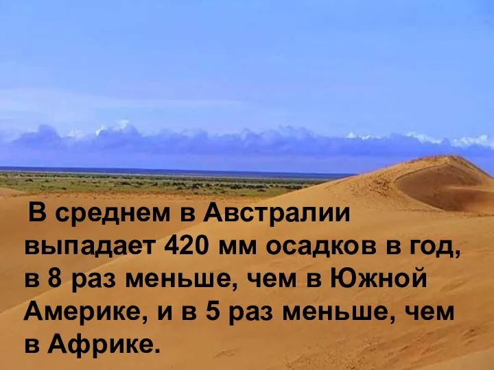 В среднем в Австралии выпадает 420 мм осадков в год, в