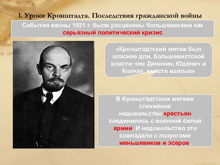 1. Уроки Кронштадта. Последствия гражданской войны События весны 1921 г. были