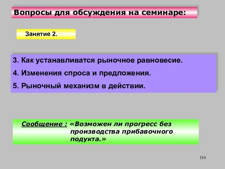 Вопросы для обсуждения на семинаре: 3. Как устанавливатся рыночное равновесие. 4.