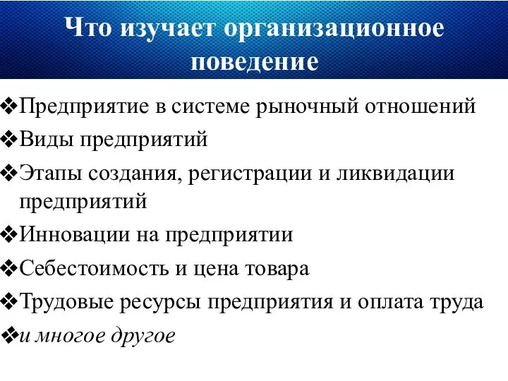 Что изучает организационное поведение Предприятие в системе рыночный отношений Виды предприятий