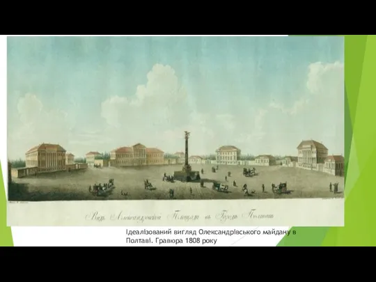 Ідеалізований вигляд Олександрівського майдану в Полтаві. Гравюра 1808 року