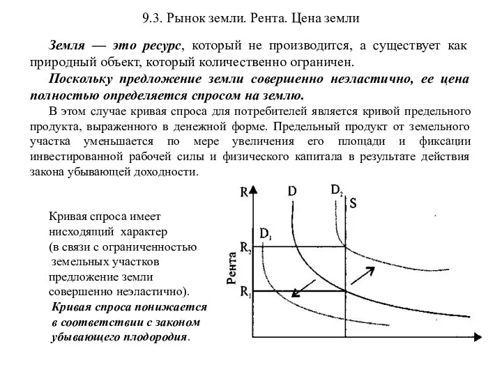 9.3. Рынок земли. Рента. Цена земли Земля — это ресурс, который