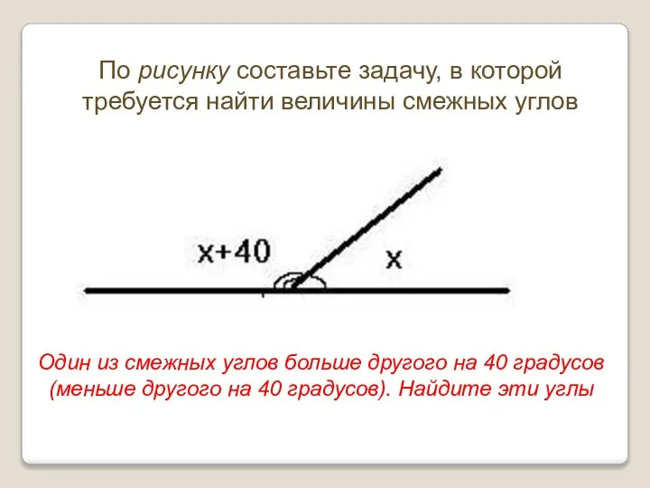 По рисунку составьте задачу, в которой требуется найти величины смежных углов