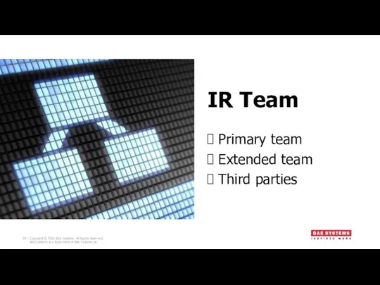 IR Team Primary team Extended team Third parties