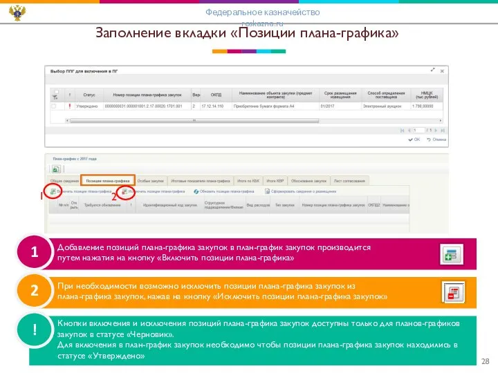 Заполнение вкладки «Позиции плана-графика» Добавление позиций плана-графика закупок в план-график закупок