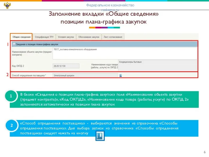 Заполнение вкладки «Общие сведения» позиции плана-графика закупок Федеральное казначейство roskazna.ru В