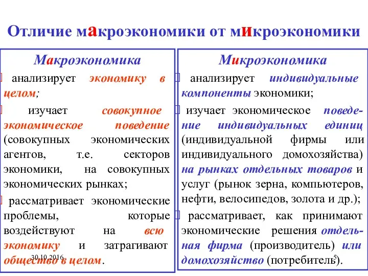 Отличие мaкроэкономики от микроэкономики Maкроэкономика анализирует экономику в целом; изучает совокупное