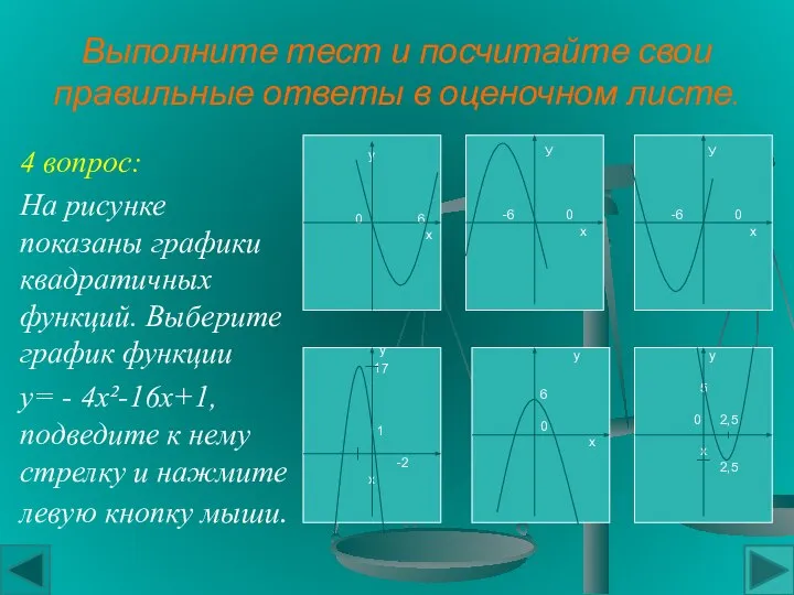 Выполните тест и посчитайте свои правильные ответы в оценочном листе. 4