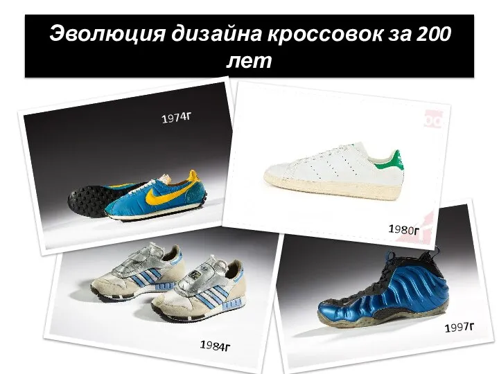 Эволюция дизайна кроссовок за 200 лет 1974г 1980г 1984г 1997г